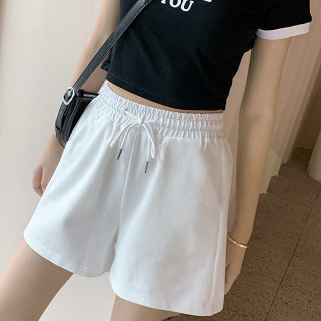 Goodif 女款A字版型高腰寬版休閒鬆緊帶短褲