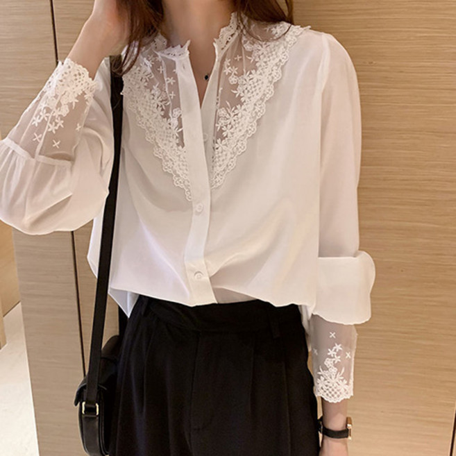 파라다이소 여성용 플라워 레이스 레이어 시크 셔츠