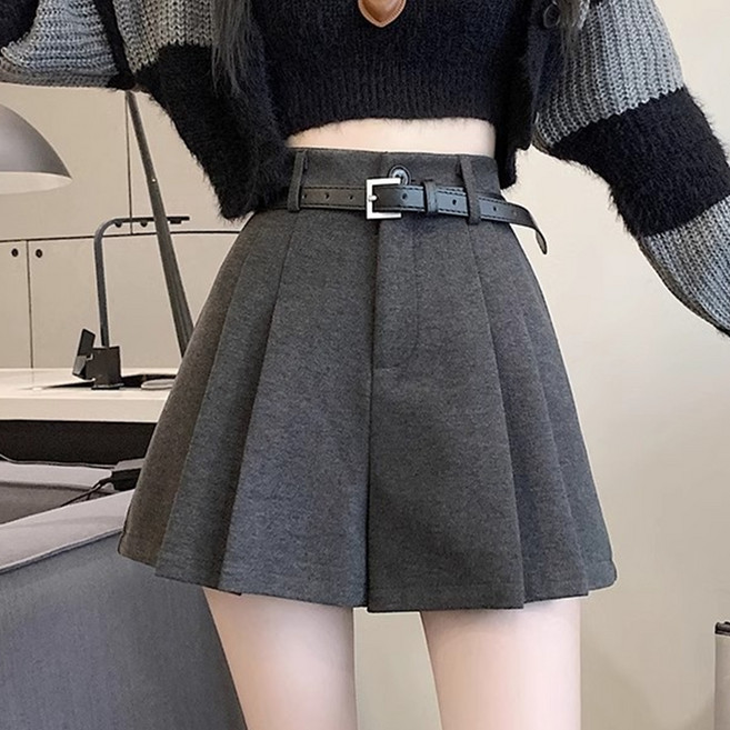 PEONIST 女款直筒褶飾高腰褲裙