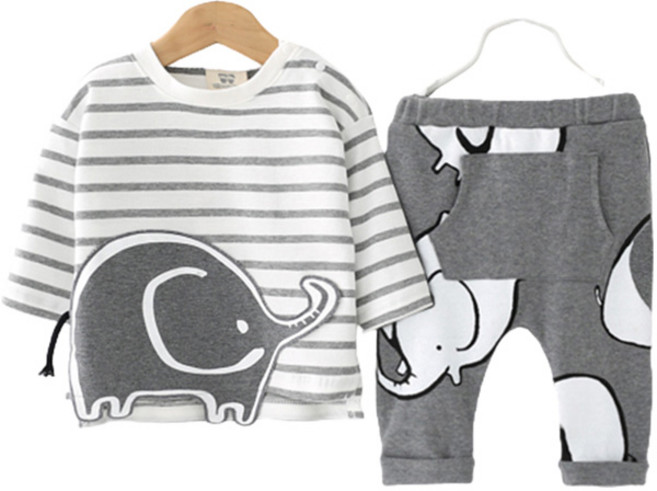 조이멀티 엘리펀트 스트라이프 신생아 상하복 세트