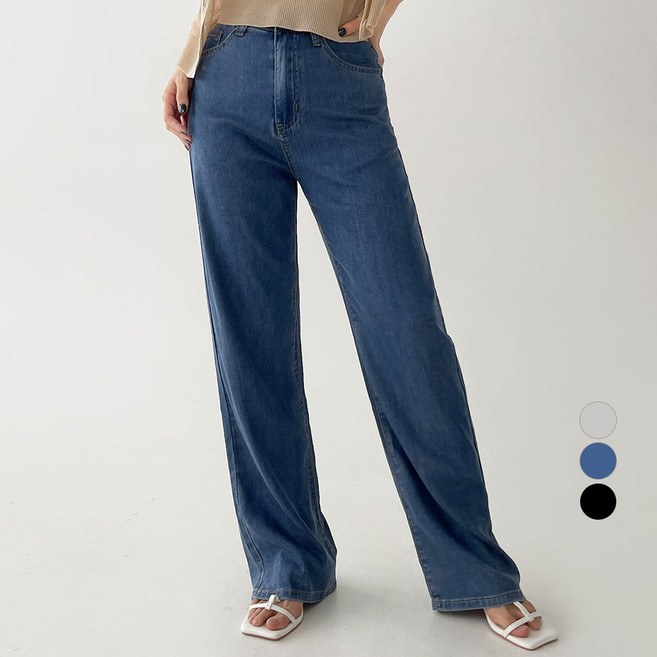플랜데이 여성용 숏/미디움/롱 기장 시원한 텐셀 히든밴딩 스판 데님 팬츠 롱
