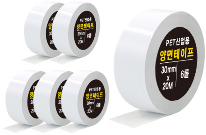 PET 고점도 산업용 양면 테이프 30mm x 20m, 불투명, 6개