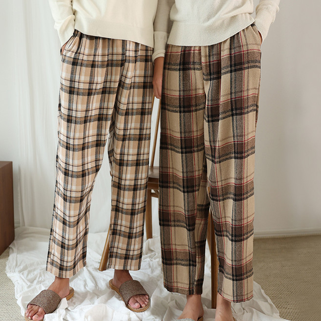 테라우드 클래식 면 기모 체크 파자마 바지 B타입 2p