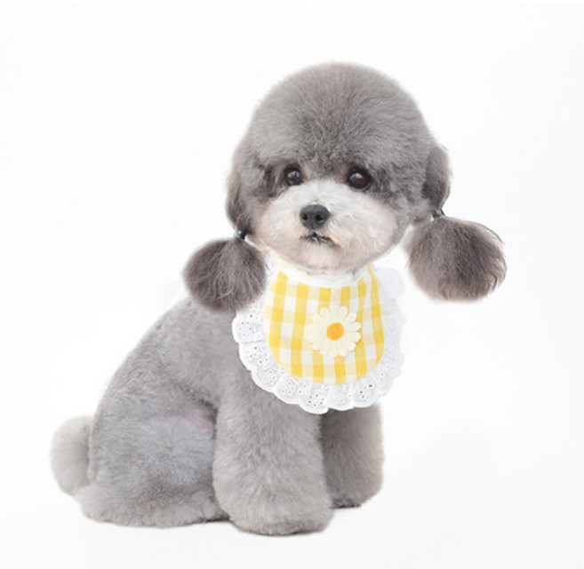 김멍냥 반려동물 플라워 케이프 턱받이, 옐로우, 1개