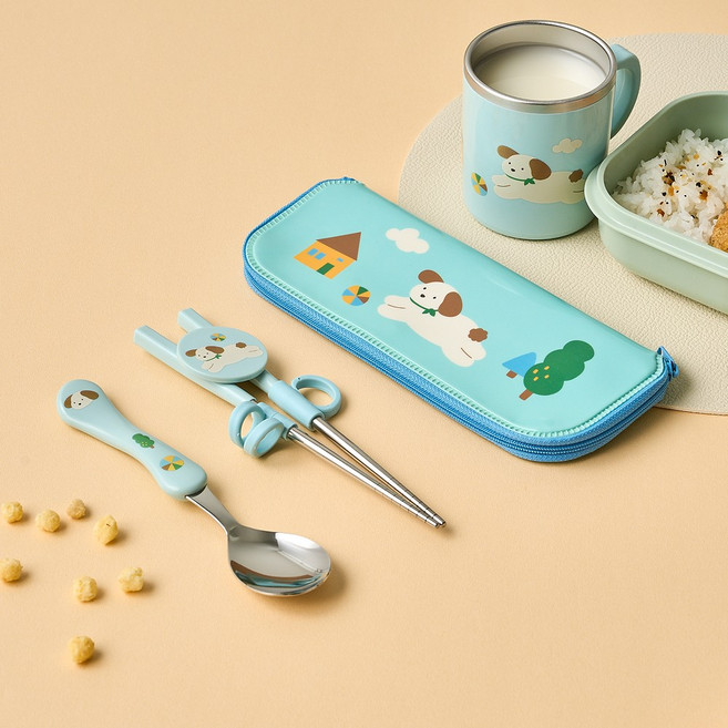 모던하우스 숟가락 + 교정 젓가락 + 지퍼 케이스 세트, 플레이퍼피, 1세트