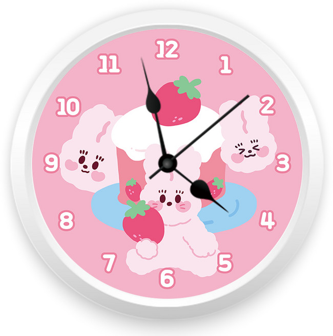 케이엠엘리 뽐뽐스튜디오 시계 원형 보석십자수 DIY 키트 3D 토비의 딸기사랑 23.5cm, 혼합색상, 1세트