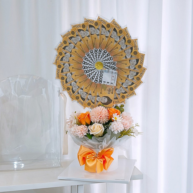 러블리팜 조화 돈바람부채 플라워 케이크 20pc 세트, 피치, 1세트