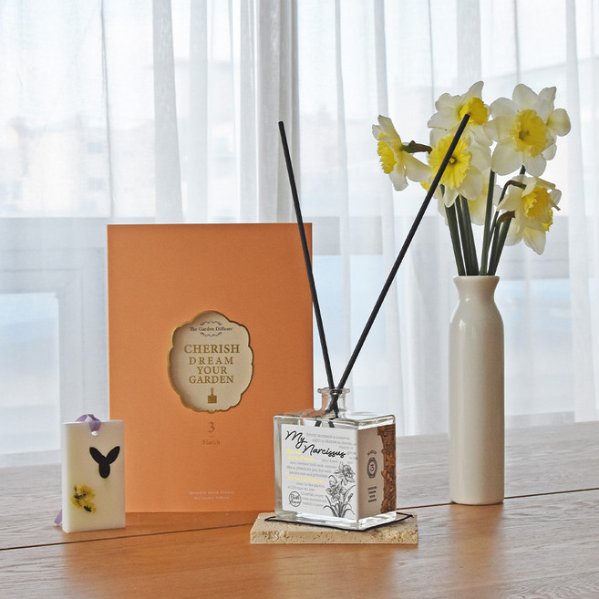 월간생일화지음 3월의꽃 마이 나르시스 더가든 생일화 오브제 디퓨저 350ml + 왁스타블렛 선물세트, 1세트, 시트러스 프루티