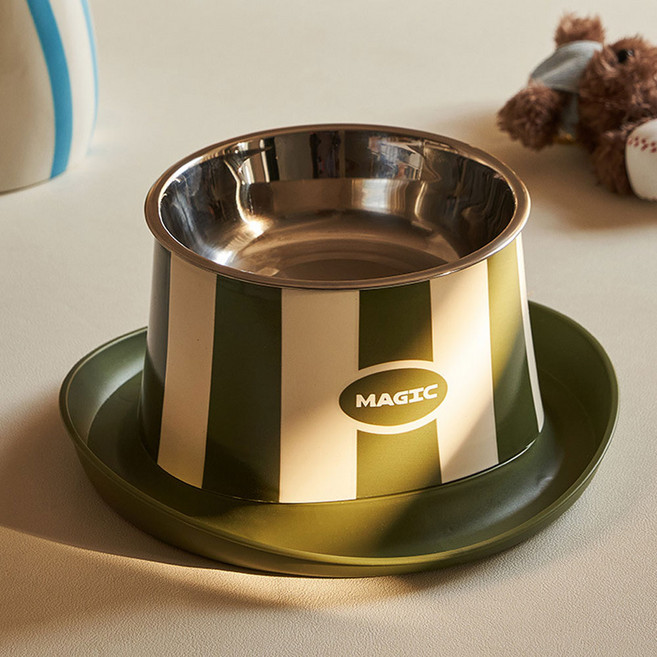 레드퍼피 반려동물 포엔즈 높이조절 식기 + 그릇 세트, 다크카키, 1세트