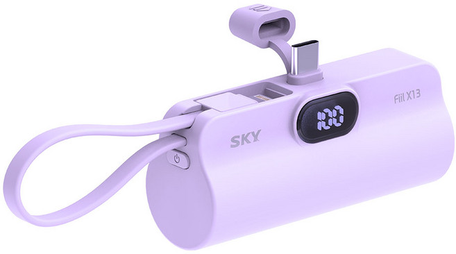 SKY 필 X13 LED 도킹형 일체형 C타입 빌트인 L타입 케이블 스탠드 휴대용 미니 보조배터리, SKY-X13LCL(C타입), 퍼플