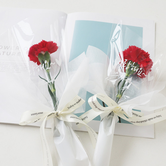 모리앤 생화 레터링 카네이션 한송이 꽃다발 2개입, 레드