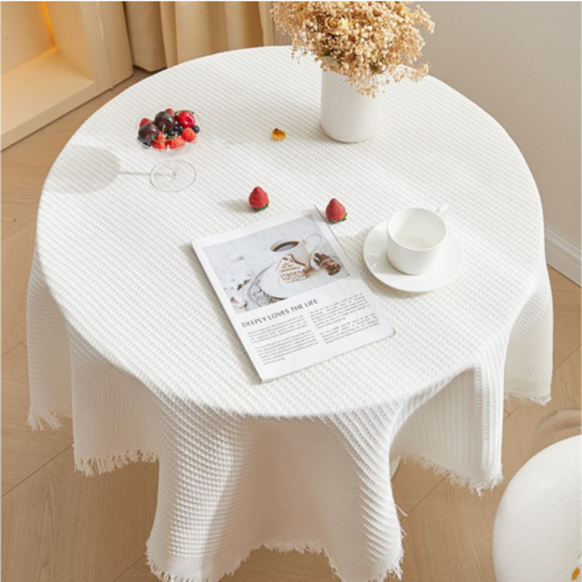 GUNU 감성 홈카페 패브릭 테이블보, 화이트, 1개, 90 x 90 cm