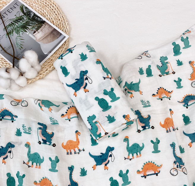 럭셔리베이비 유아용 2중 뱀부 거즈 블랭킷, 공룡