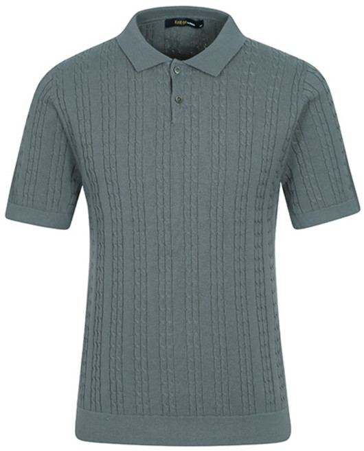 킨록 남성용 꽈배기 반팔 버튼 카라 니트