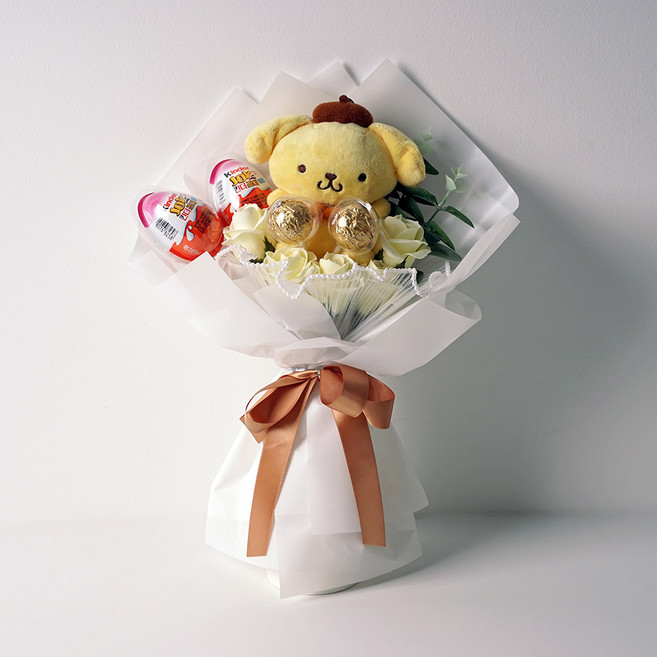 morningscent 산리오 비누꽃다발 폼폼푸린 + 킨더조이 캡 3p + 페레로로쉐 캡 5p + 빨대꽂이 8p 세트, 옐로우, 1세트