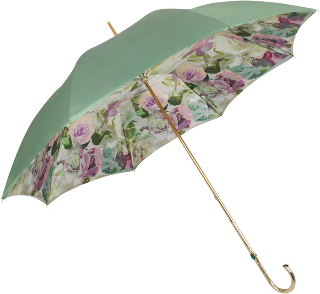 파소티 여성용 우먼플라워 그린 위드 핑크 로즈 더블 클로스 주얼드 브라스 수동 우산 WD151P5