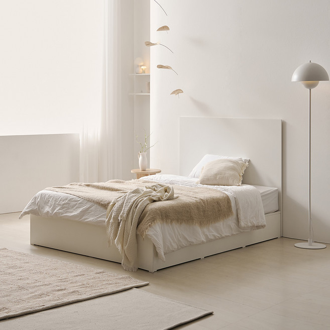 웰퍼니쳐 베이든 헤드형 침대 프레임 + 이즈코어 엔드리스 매트리스 세트 방문설치, 화이트(프레임), 그레이(매트리스)