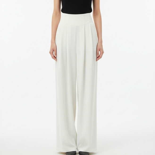 마켓피아 여성용 와이드 플리츠 하이웨스트 롱팬츠