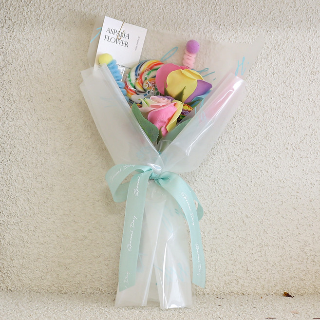 아스파시아 레인보우 스위티 롤리팝 모루 꽃다발, 민트