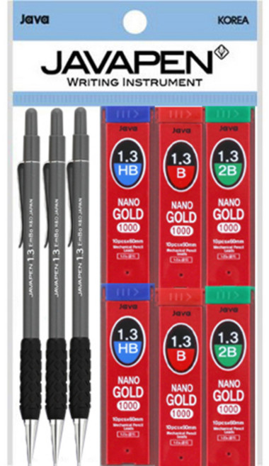 자바펜 엠보샤프 1.3mm 3p + 나노골드 샤프심 1.3mm HB 2p + B 2p + 2B 2p, 다크그레이(엠보샤프), 1개