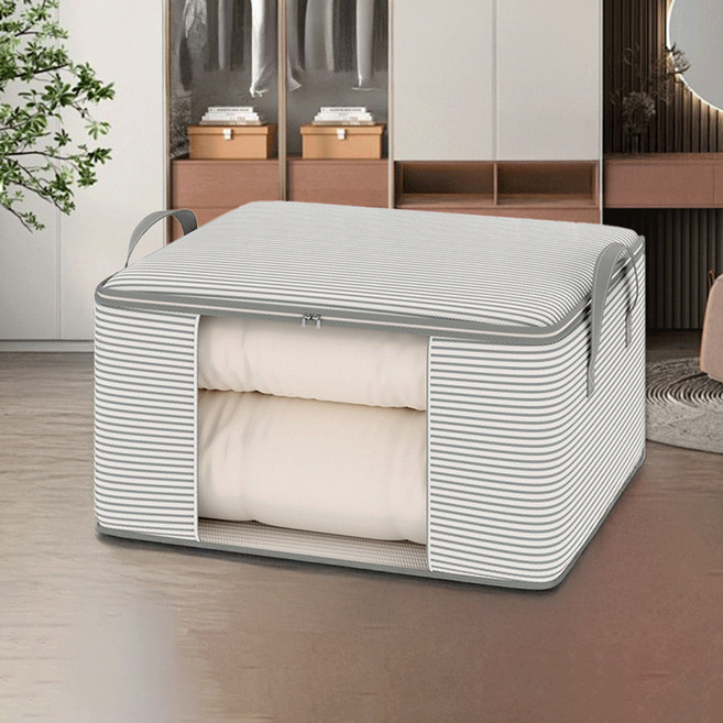 리빙공감 스트라이프 손잡이 이불 정리 보관함, 그레이, 3개