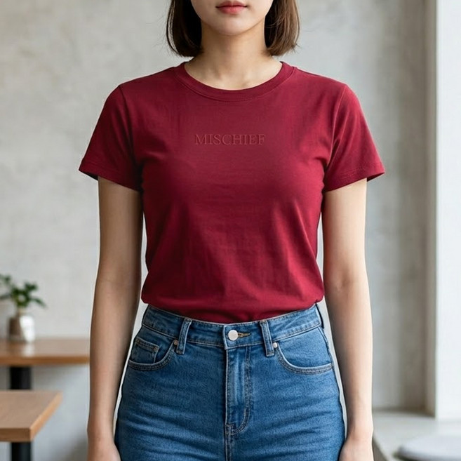allode 女款簡約刺繡素色短袖T恤