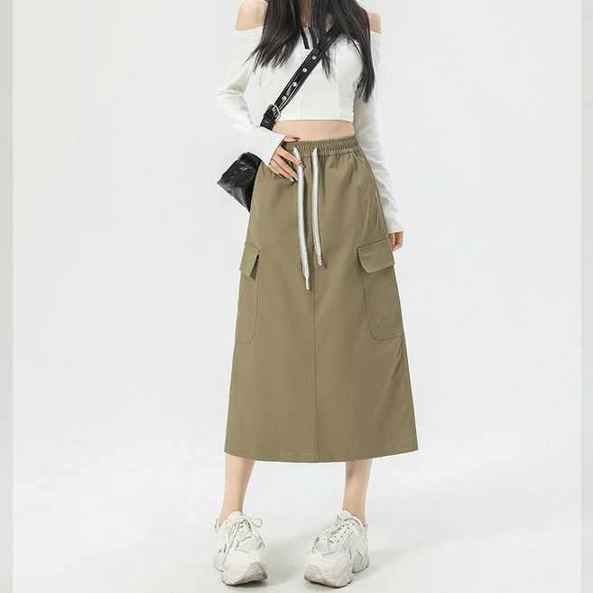 The Flow Commerce 女款多功能抽繩後開衩工裝口袋長裙