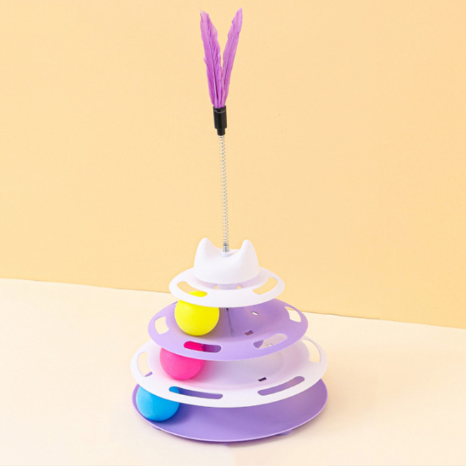 데이소이 회전식 트랙 볼 고양이 장난감 + 깃털 세트, 02 퍼플, 1세트