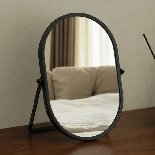 맙소샵 타원형 모던 메탈릭 오브제 탁상거울 소 HR2595, 블랙소