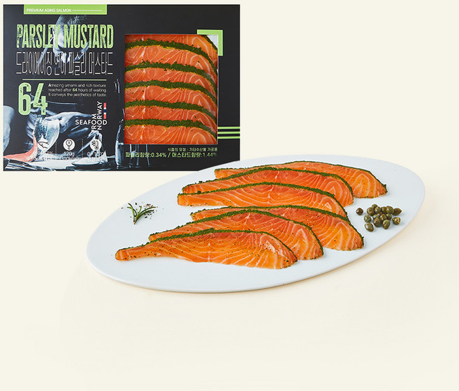 은하수산 프리미엄 드라이에이징 64시간 파슬리머스타드 훈제연어 (냉장), 120g, 1개