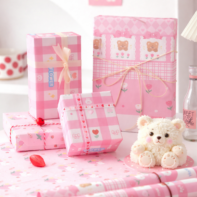 리드홈 포장이 쉬운 예쁜 생일선물 종이 포장지 70 x 50 cm 3종 x 2p 세트, 핑크공주, 1세트