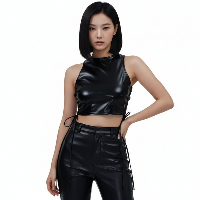 마켓피아 여성용 무대 댄스의상 사이드 스트링 홀터넥 크롭탑