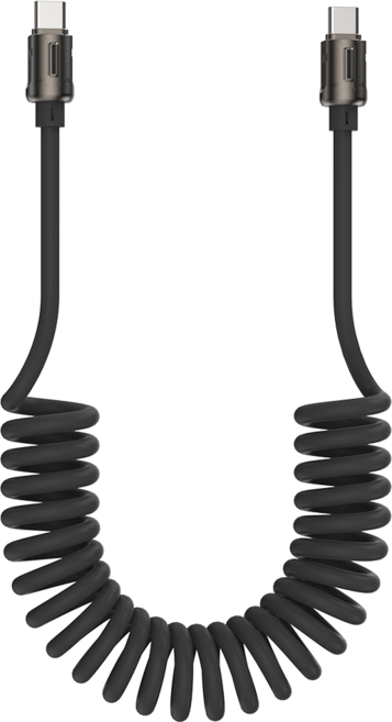 굿밸류 C타입-C타입 텐션 240W 스프링 코일 초고속 충전케이블, 블랙, 1개, 2m