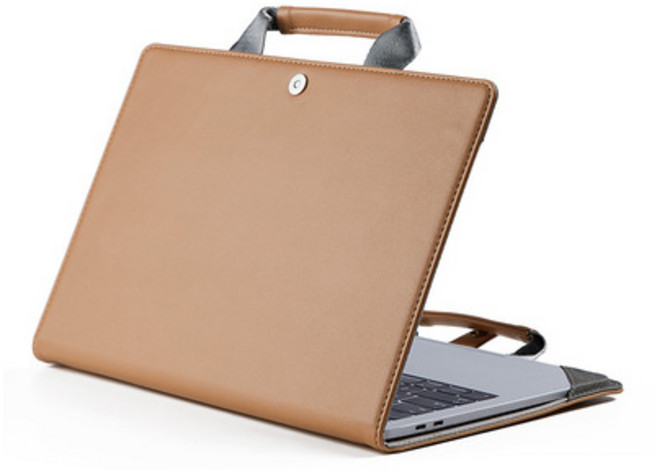 통기성 좋은 비지니스 손잡이 가죽 노트북 맥북 가방, 베이지, 1개