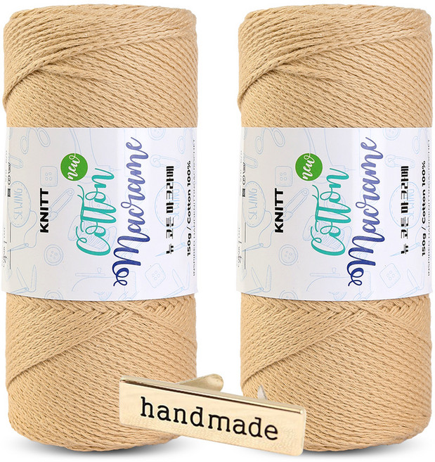 니뜨 뉴 코튼 마크라메 뜨개실 150g x 2p + 핸드메이드 금속라벨 세트, 1세트, 04 베이지(뜨개실)