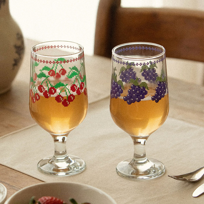 데일리라이크 고블렛잔 2종 세트 375ml, 01 Fruits stitch, 1세트