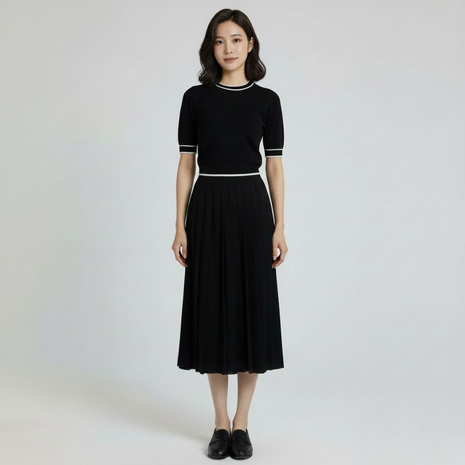 페이퍼먼츠 미스텔 라운드넥 니트 + 플리츠 스커트 세트 13797