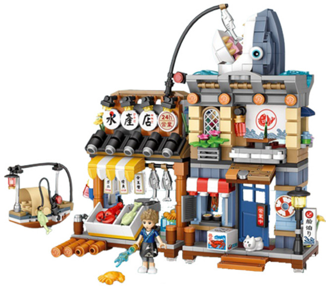 LOZ 미니 생선가게 나노블럭, 혼합색상, 1개