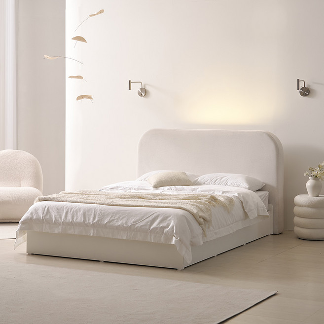 웰퍼니쳐 벨누아 LED 패브릭 수납 침대프레임 단품 방문설치, 화이트