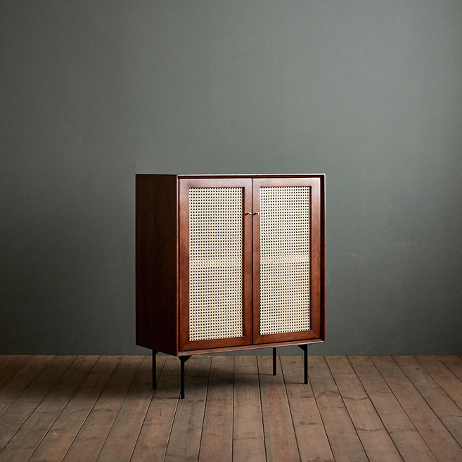 장미맨숀 로라 라탄 원목 그릇장 01 방문설치, 브라운