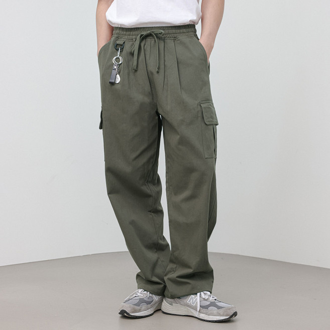 MODERMENT 男女通用棉質半寬版抽繩工裝褲