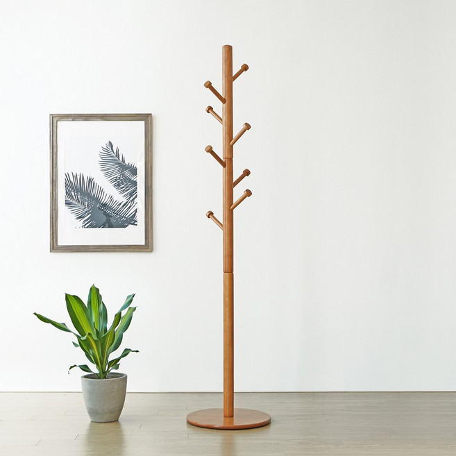 우디홈 엣지형 원목 스탠드 옷걸이 행거, 브라운