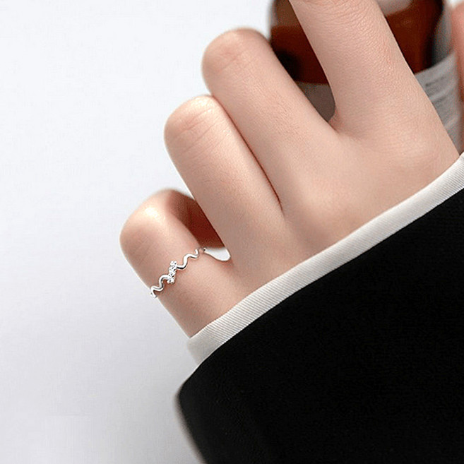 젤루나 여성용 물결 웨이브 미니 큐빅 얇은 슬림 레이어드 세련된 오픈링 애끼 반지 B-167