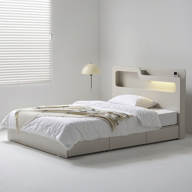 도모 폴더 LED 3단 수납형 침대 프레임 단품 방문설치, 매트아이보리