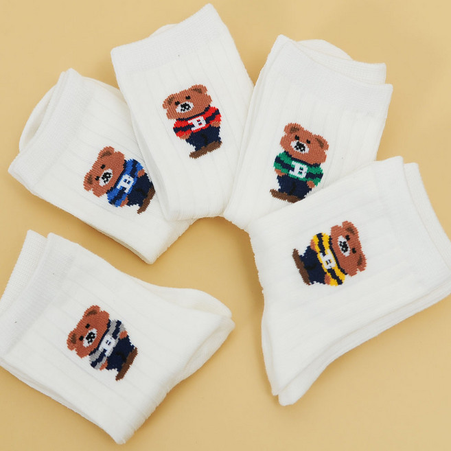 지앤 아동용 비담 골지 베어양말 5켤레 세트