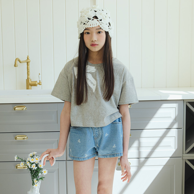 에스엠투 리본 반크롭 반팔 티셔츠