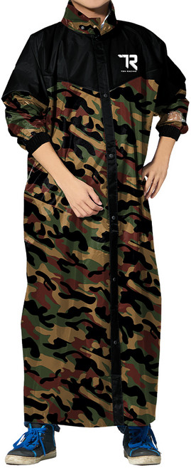 TDN RACING 迷彩偽裝前開雨衣, 軍綠色
