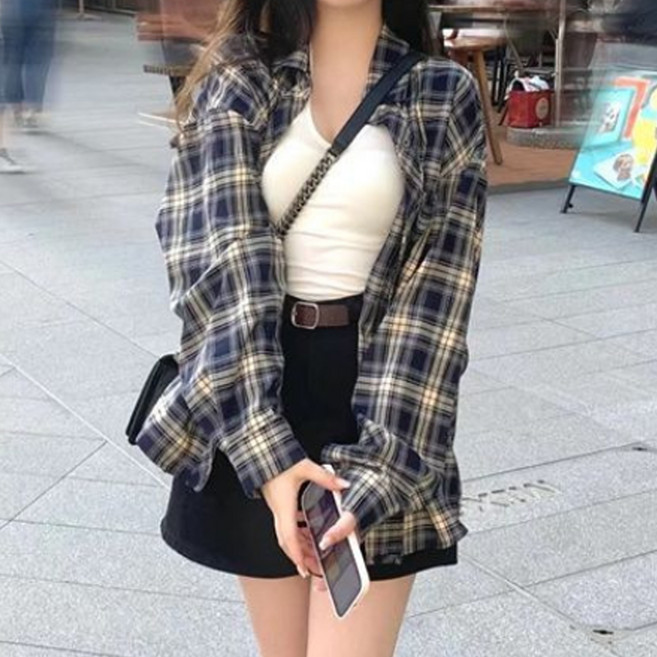 Goodif 女款日常復古色格紋襯衫