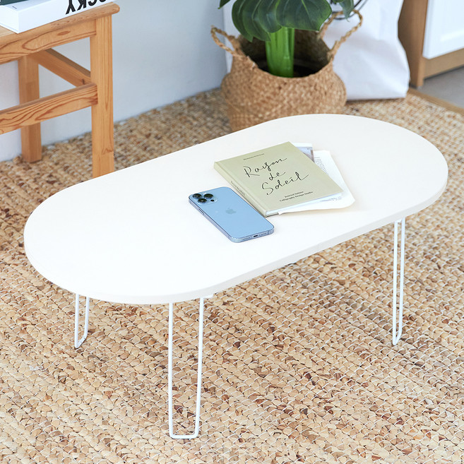 스토리퍼니쳐 국내생산 E0 LPM 와이드 타원 접이식 테이블 800x400, 핑키 쉬크림