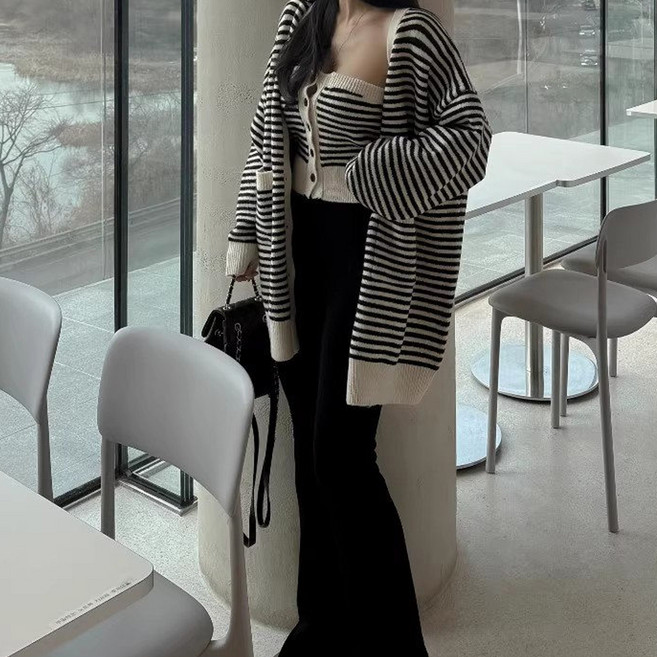 비비에모 여성용 무데린 스프라이트 탑 가디건 투피스 세트 10924